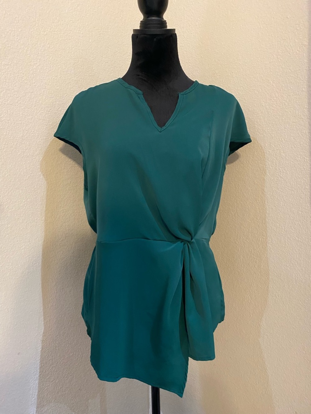 SHEIN Teal Knot-Detail Cap Sleeve Blouse